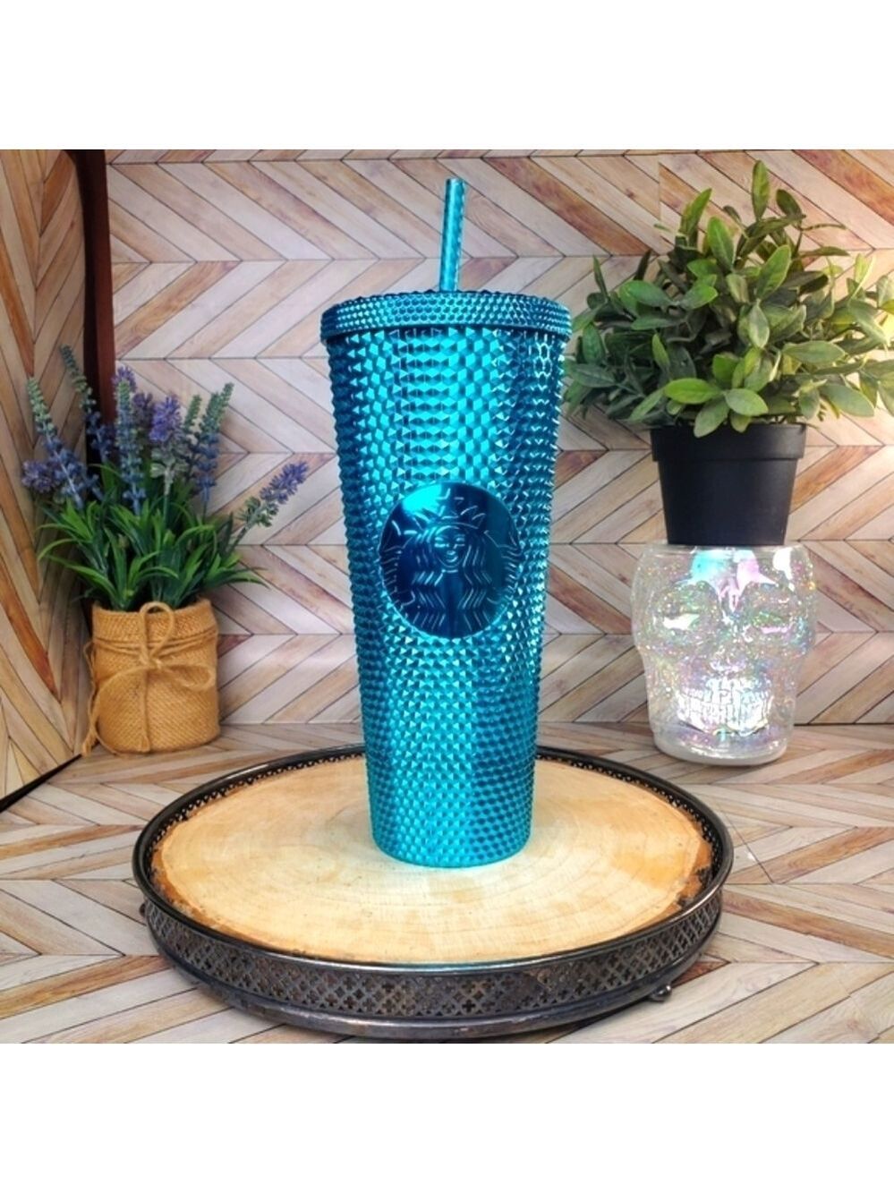 Starbucks Summer 2023 Blue Splash Chrome Studded Tumbler NWT